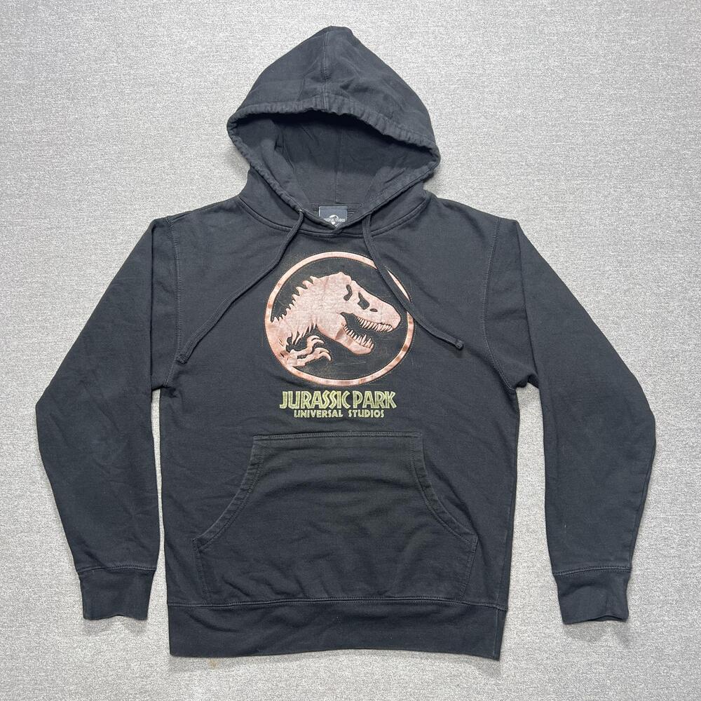 Jurassic Park Universal Studios Hoodie Mens Small Black Pullover Dino Graphic